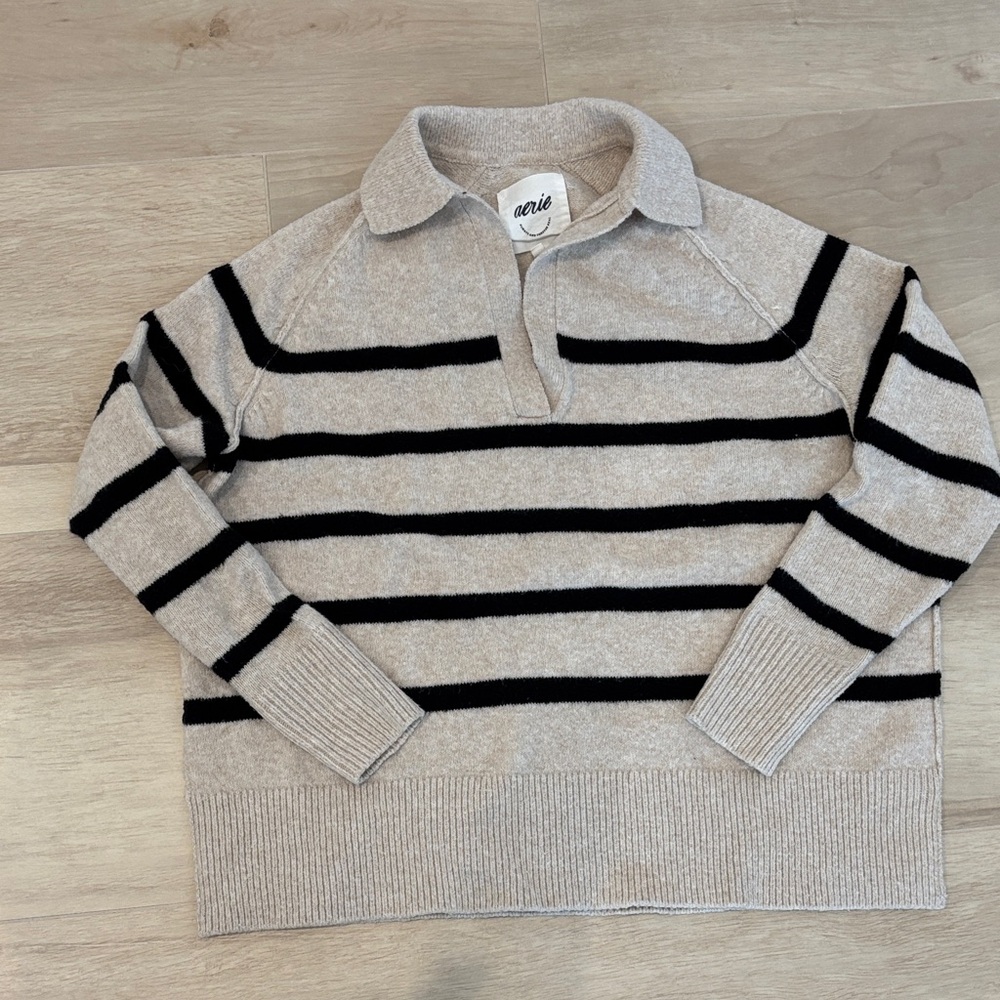 Aerie oversized Striped Tan and Black Sweater
